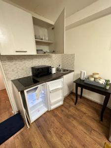 伦敦Premium Studio Flat 04 in Central London的一个带柜台和水槽的小厨房