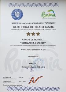 布加勒斯特Johanna House的合格证书合格证书意向书