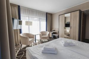 米兹多洛杰特洛法纳康体及SPA酒店的酒店客房,配有带两条毛巾的床