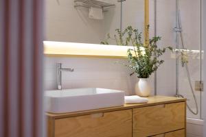 科英布拉Entre Ruas Apartments的浴室设有水槽和花瓶