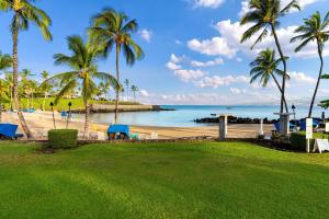 KawailiulaFairways at Mauna Lani #1703的享有棕榈树海滩和大海的景色