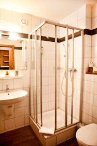 伯布林根族瑞特酒店及餐厅的带淋浴和盥洗盆的浴室