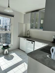 巴黎Appartement Lumineux Accor Arena Paris 13的白色的厨房设有水槽和窗户