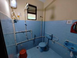 波戈马洛Sea View Resorts的蓝色的浴室设有卫生间和水槽