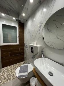 科林瓦里奥CARA Creta Home的一间带水槽、卫生间和镜子的浴室