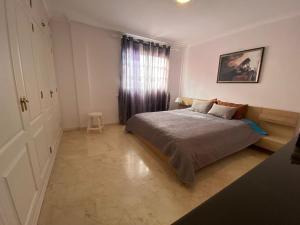 卡亚俄萨尔瓦赫Superior Apartment with Ocean View的一间卧室设有一张大床和一个窗户。