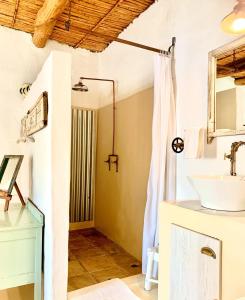 艾伯特王子镇Brakdakkie Guest Cottages的一间带水槽和镜子的浴室