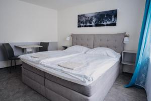 奥尔利采河畔乌斯季Penzion Quattro的一间卧室配有一张带白色床单的大床