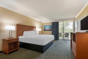 代托纳海滩国际赛道贝斯特韦斯特酒店的酒店客房设有一张床和一个阳台。