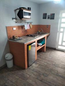 杜兰戈Abitare Durango By Grupo Salazar的厨房配有水槽和微波炉