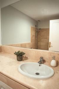 贝纳阿维斯Los Piños, 2 Bedroom Apartment with panoramic view的浴室的柜台设有水槽和镜子