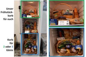 塔内FaFeWo Ferienwohnungen mit Sternekomfort in Tanne Harz的两幅冰箱的照片,里面装有食物