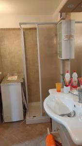 锡尔维玛丽娜Casa Vale的带淋浴和白色盥洗盆的浴室
