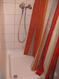 布达佩斯卡尔帕蒂汽车旅馆的带淋浴和浴缸的浴室