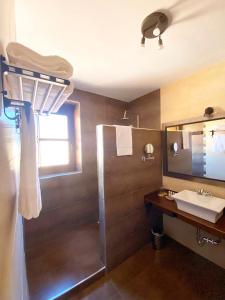 皮尔托贝加Hotel Rural Candela y Plata的带淋浴、盥洗盆和镜子的浴室