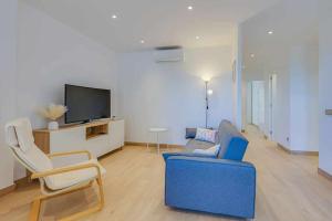 布拉内斯Apartamento Condal的客厅配有蓝色的沙发和电视
