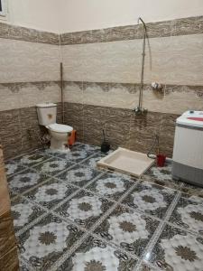 ‘Izbat ŢanāţīDakrour flat的一间带卫生间的浴室和瓷砖地板。