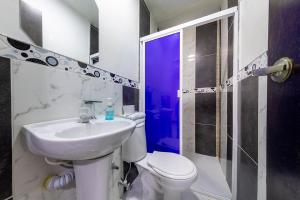 麦德林Hotel Confort Obelisk的一间带水槽、卫生间和淋浴的浴室