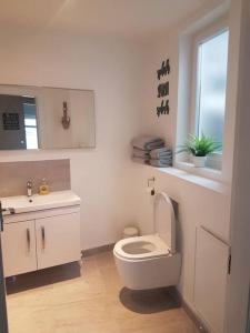 米尔波特Wee Harbour View的白色的浴室设有卫生间和水槽。