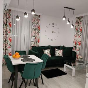 尼萨BELWEDER的客厅配有绿色沙发和桌子