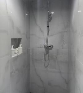Vara BlancaDeluxe boutique lodge的带淋浴的浴室和玻璃门