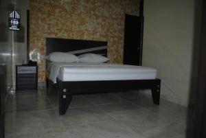 布卡拉曼加Hotel Mi Palermo的一张床上有两个枕头的房间