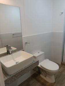 利马Massimo Apartament的一间带水槽、卫生间和镜子的浴室