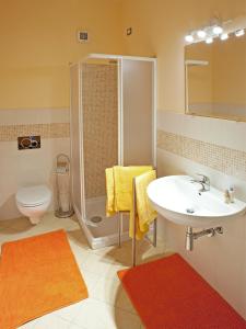 GrignascoLe Coccinelle B&B的带淋浴、盥洗盆和卫生间的浴室