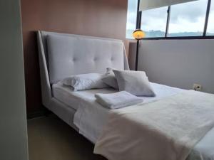 佛罗里达布兰卡Apto Botero 1308 - WAIWA HOST的一张带两个枕头的大白色床