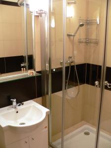克雷尼察里拉宾馆的带淋浴和盥洗盆的浴室