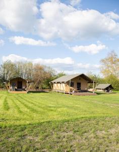吕洛Safaritent Lodge 2 (2 persoons)的大型草地,带两个帐篷