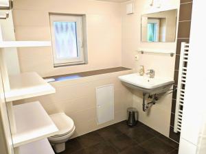 格洛韦Haus Lisa的一间带水槽和卫生间的浴室以及窗户。