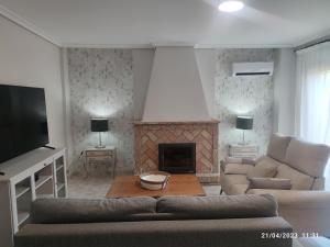 科尔多瓦Los Cipreses的带沙发和壁炉的客厅