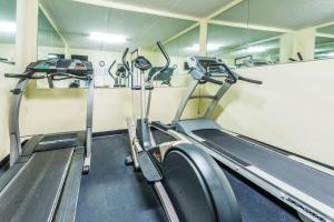 瓦尔多斯塔戴斯瓦多斯塔购物中心酒店的健身房设有两个跑步机和一个跑步机