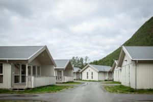 特罗姆瑟特罗姆瑟小屋露营地的山地房子的背景