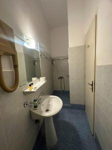 路特奇Vassilikon Hotel的一间带水槽、镜子和淋浴的浴室