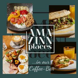 巴拿马城AmazINN Places Rooftop and Jacuzzi的各种早餐食品的照片拼凑而成