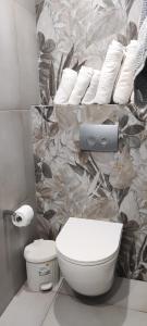 萨尔蒂House Anna Sarti的一间带卫生间的浴室和墙上的毛巾