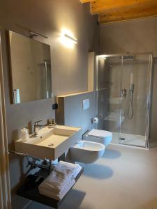 加尔达湖滨格伦贝拉公寓的一间带水槽、卫生间和淋浴的浴室