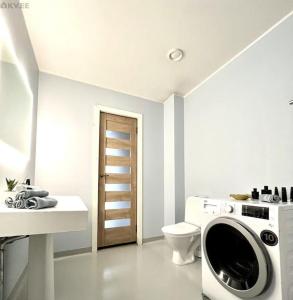 塔林Villa的一间带洗衣机和卫生间的浴室