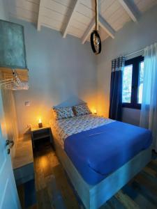 VagiaThe Dona House的一间卧室设有蓝色的床和窗户。