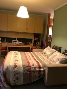 巴多尼奇亚Bardonecchia, monolocale, ottima posizione.的一间卧室配有一张床铺,床上有毯子