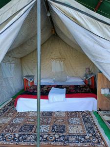 戴尔豪斯NOMADIC DALHOUSIE - Camping & The Adventure Café的帐篷内一间卧室,配有一张床