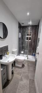 AlresfordThe Squirrels- Alresford, Essex的浴室配有卫生间、盥洗盆和淋浴。