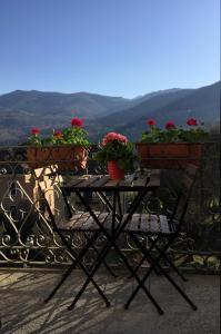 圣费德勒·因特尔维Hotel Villa San Fedele的阳台上的桌子上摆放着鲜花