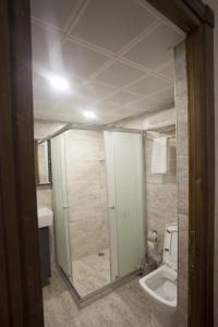 HalfetiTÜRKMEN KONAGI HALFETİ BUTİK OTEL的带淋浴、卫生间和盥洗盆的浴室