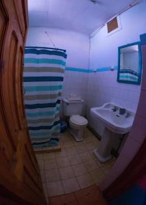 皮奇勒姆Bichon La Casa Hostal的浴室配有水槽、卫生间和浴帘