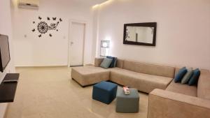 亚喀巴Byblos Deluxe的带沙发和电视的客厅