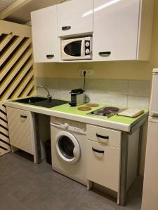 莱昂斯-达赫雷Maison colibri的厨房配有洗衣机和微波炉。