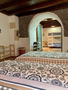 圣克鲁斯-德特内里费Casa Cueva - L&L的一间卧室配有一张石墙床